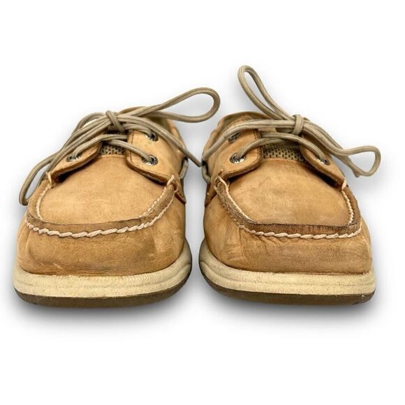 Sperry Top-Sider Intrepid 2 Eye Leather Mesh Linen Tan Beige Loafer Boat Shoes 7 - Picture 3 of 10